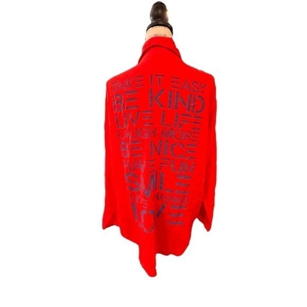 SUNDRY Take It‎ Easy Oversize Gauze Tunic Shirt Coverup Back Writing 0 XS S NEW